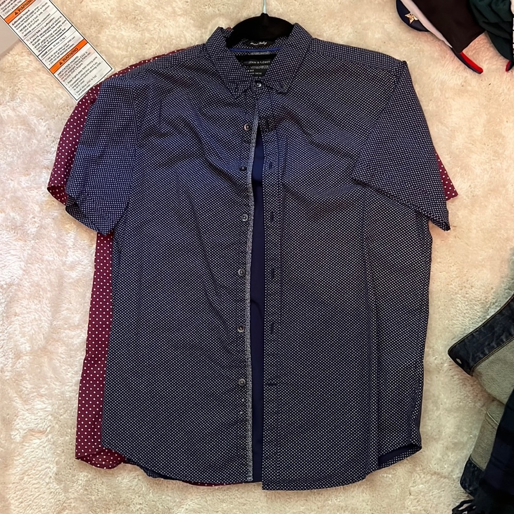 Blue Polka Dot Shortsleeve Button Down